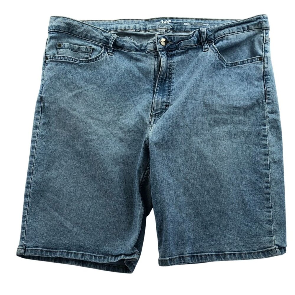 Lee Riders Womens Bermuda Jean Shorts 18 Measureed Mid Rise Blue Denim Casual